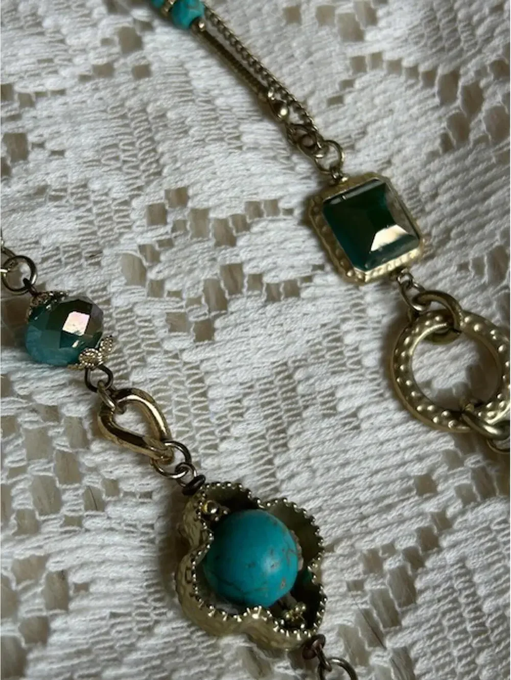 Vintage Style Turquoise and Silver Tone Long Necklace
